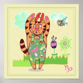 Capricorn Cat Zodiac Nursery Print Poster