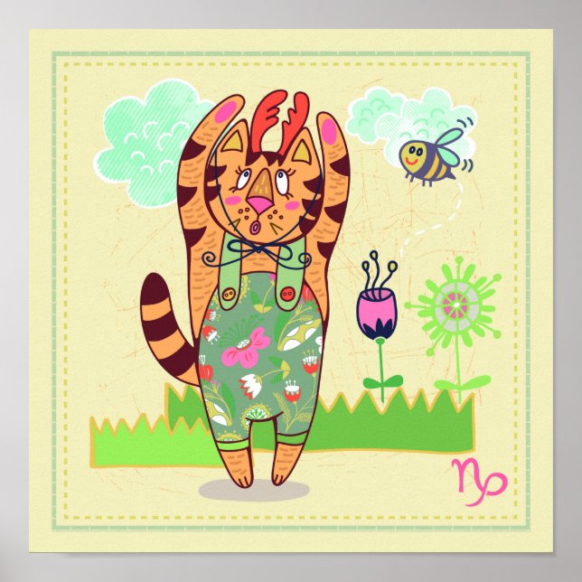 Capricorn Cat Zodiac Nursery Print Poster (Framsidan)