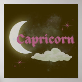 Capricorn Celestial Måne Cloud Stars Astrology Art Poster