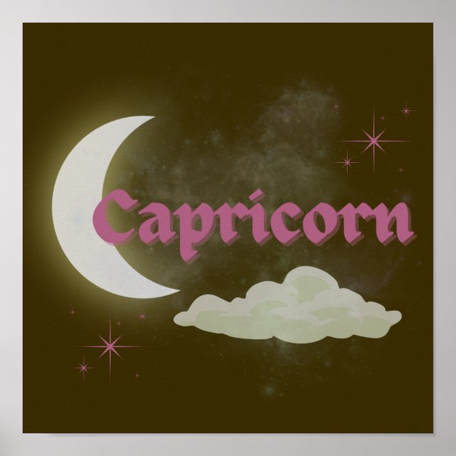 Capricorn Celestial Måne Cloud Stars Astrology Art Poster (Framsidan)