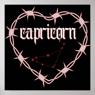 Capricorn Constellation Gothic Mörk Celestial Art Poster