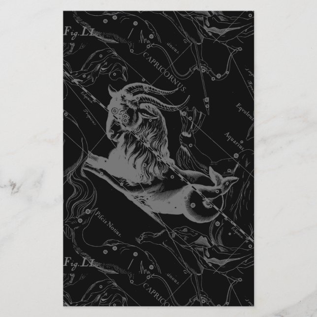 Capricorn Constellation Hevelius 1690 on Black Flygblad (Framsidan)