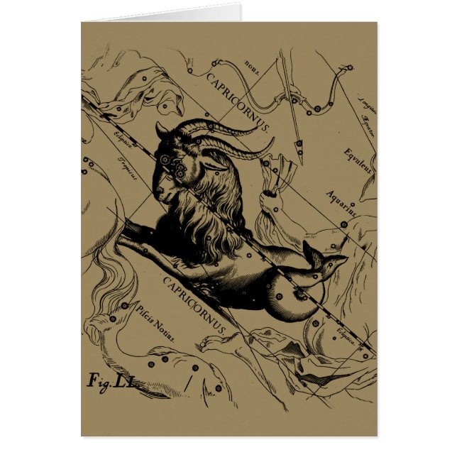 Capricorn Constellation Hevelius 1690 on Taupe Hälsningskort (Framsidan)