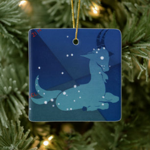Capricorn Constellation, Vintage Zodiac, Astrologi Julgransprydnad Keramik