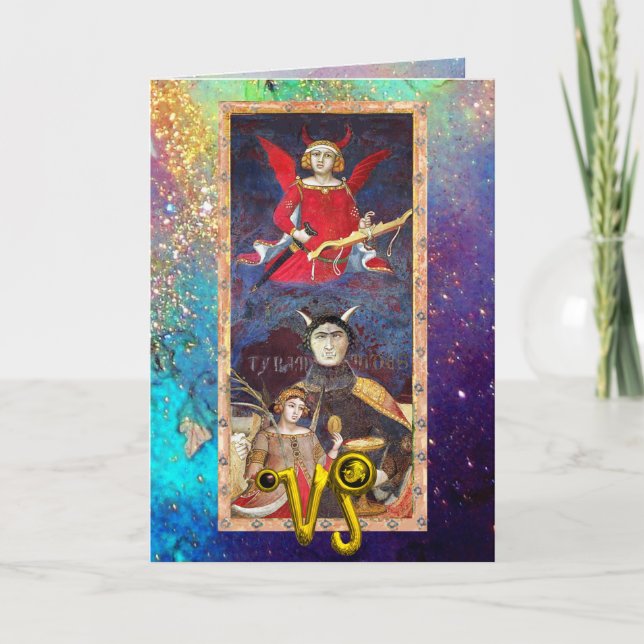 CAPRICORN, DJÄVULEN,TAROT ASTROLOGY ZODIAC BIRTHDA KORT (Framsida)