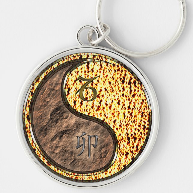 Capricorn & Fire Rabbit Keychain Rund Silverfärgad Nyckelring (Framsidan)