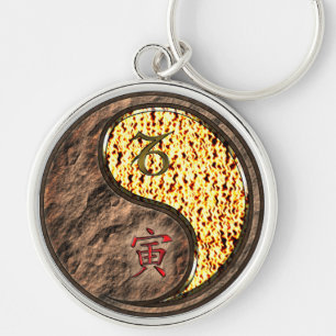 Capricorn & Fire Tiger Keychain Rund Silverfärgad Nyckelring
