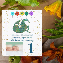 Capricorn First Birthday Guld och Photo Inbjudningar