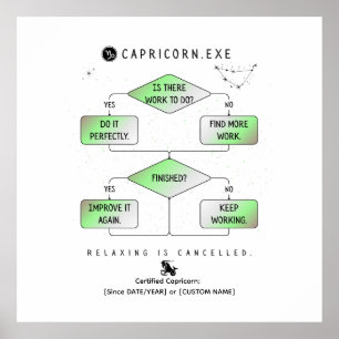 Capricorn FlowChart Funny Zodiac Humor (färgstark) Poster