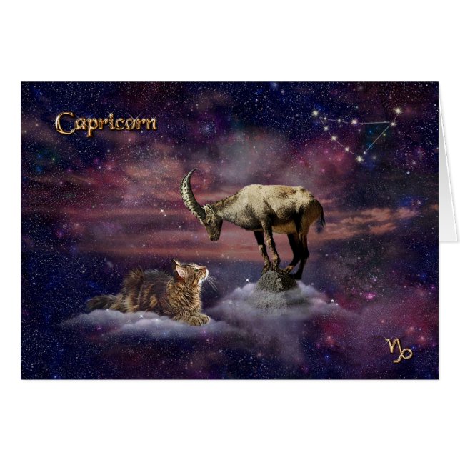 Capricorn for Cat Lovers Hälsningskort (Framsidan Horizontal)