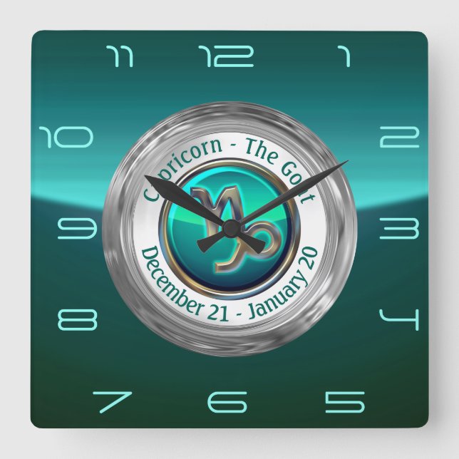 Capricorn - getzodiacen undertecknar fyrkantig klocka (Framsida)