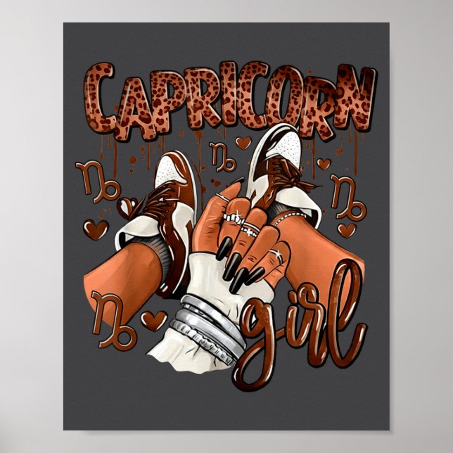 Capricorn Girl Birthday Afro Queen Sneakers Zodiac Poster (Framsidan)