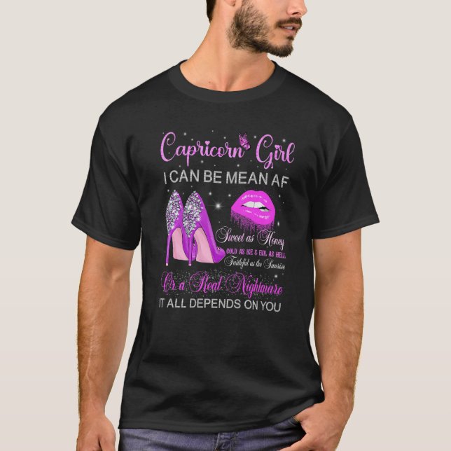 Capricorn Girl Birthday Högklackars Drickning Läpp T Shirt (Framsida)