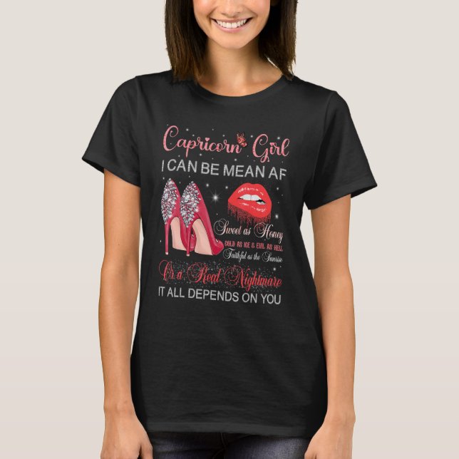 Capricorn Girl Birthday Högklackars Dripping Läppa T Shirt (Framsida)