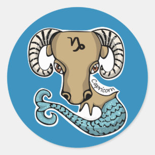 Capricorn Goat Fish Round Sticker Runt Klistermärke