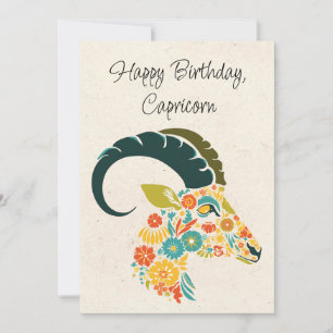 Capricorn Goat Zodiac Blommigt Birday Card