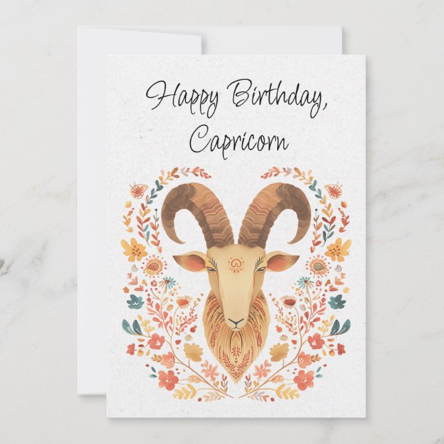 Capricorn Goat Zodiac Boho Blommigt Birday Card (Framsida)