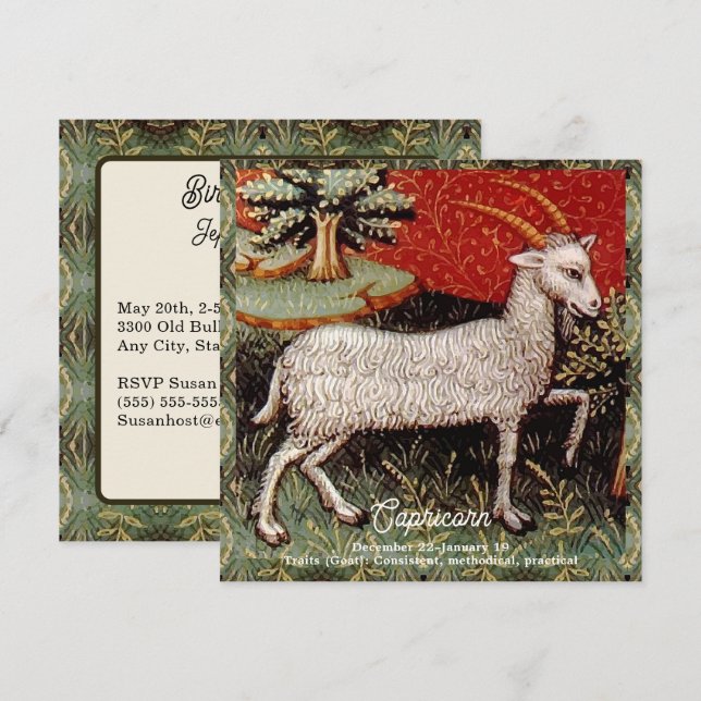Capricorn - Goat Zodiac-Födelsedagsfesten Inbjudningar (Fram/baksida)