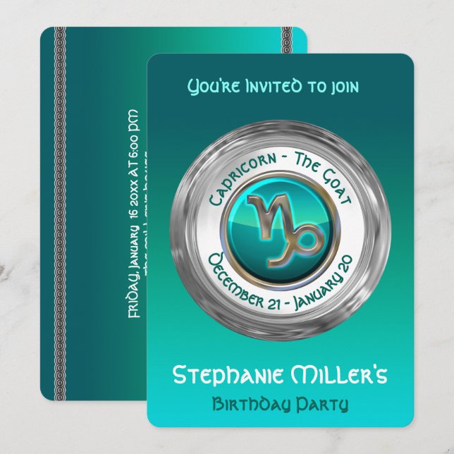 Capricorn - Goat Zodiac-tecken Inbjudningar (Fram/baksida)