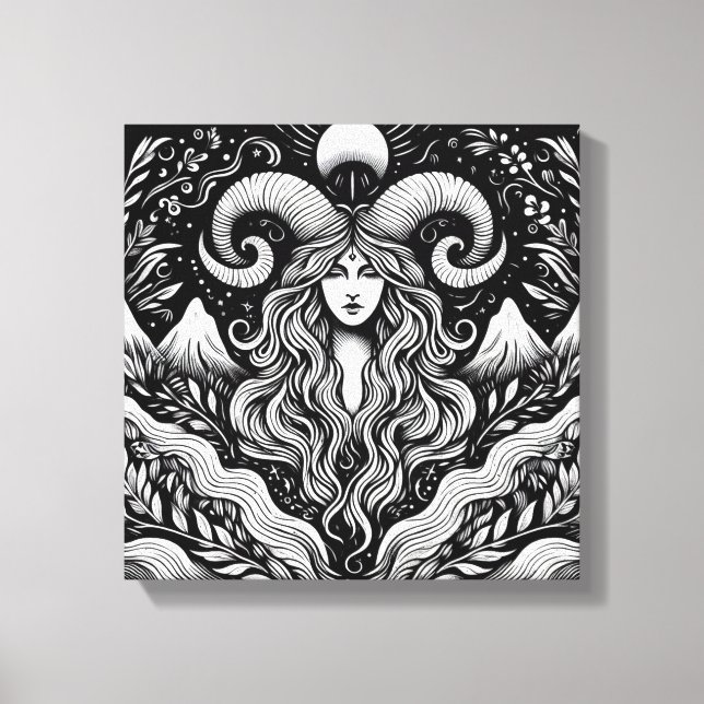 Capricorn Goddess Etching Canvas Wall Art (Framsida)