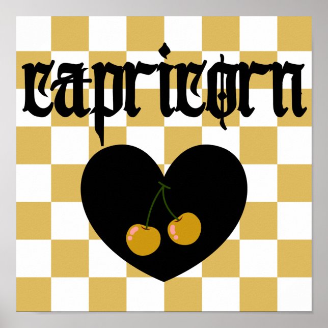 Capricorn Gothic Aesthetic Checkered Cherry Art Poster (Framsidan)