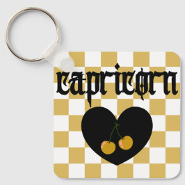 Capricorn Gothic Aesthetic Checkered Cherry Design Nyckelring