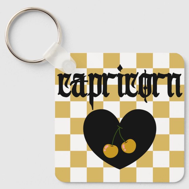 Capricorn Gothic Aesthetic Checkered Cherry Design Nyckelring (Framsida)