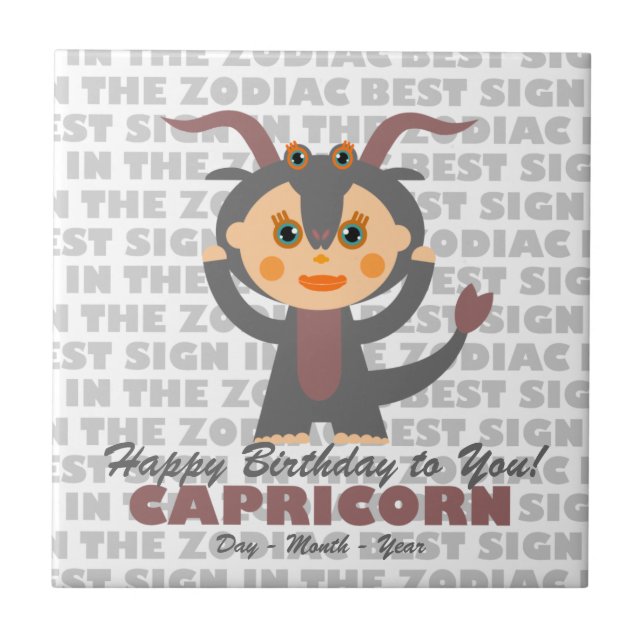 Capricorn Grattis på födelsedagen Kakelplatta (Framsidan)