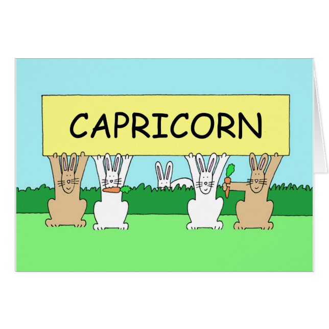 Capricorn Grattis på födelsedagen Tecknad Bunnies. Hälsningskort (Framsidan Horizontal)