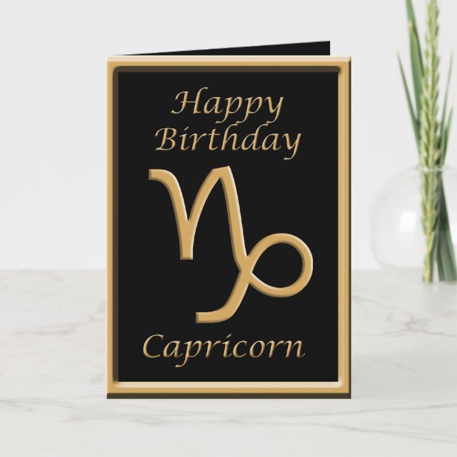Capricorn Guld Symbol Black Birthday Greeting Card Kort (Framsida)