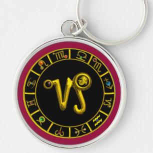 CAPRICORN GULD ZODIAC BIRTHDAY JEWEL Astrology Rund Silverfärgad Nyckelring