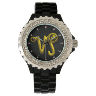CAPRICORN GULD ZODIAC BIRTHDAY JEWEL,Black Armbandsur