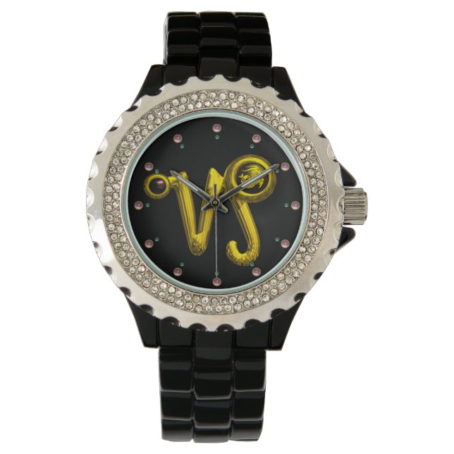 CAPRICORN GULD ZODIAC BIRTHDAY JEWEL,Black Armbandsur (Framsida)