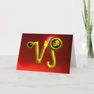 CAPRICORN Guld Zodiac Birthday Jewel, Red Ruby Kort