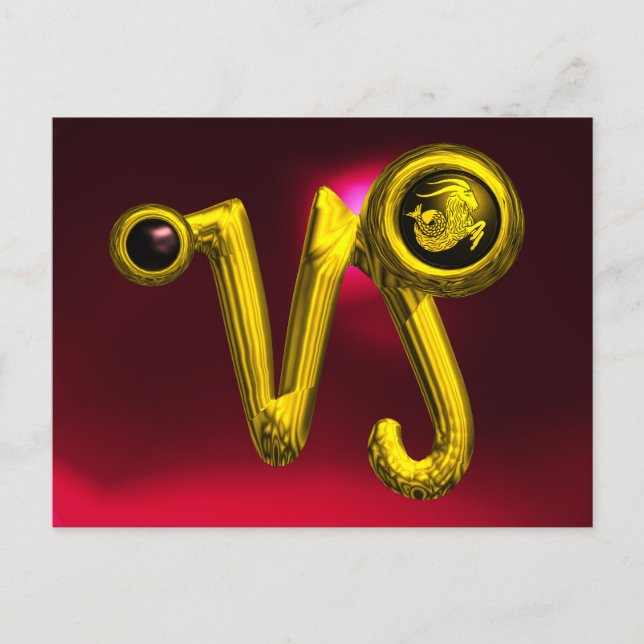 CAPRICORN GULD ZODIAC BIRTHDAY JEWEL,Red Ruby Vykort (Framsida)