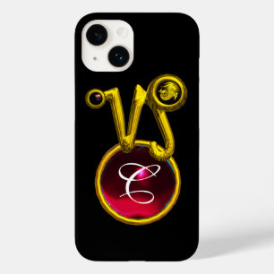 CAPRICORN GULD ZODIAC SIGN RED RUBY MONOGRAM