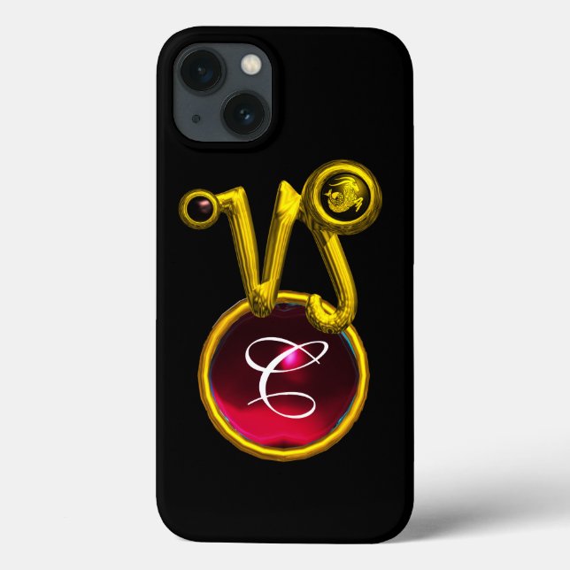 CAPRICORN GULD ZODIAC SIGN RED RUBY MONOGRAM (Baksida)