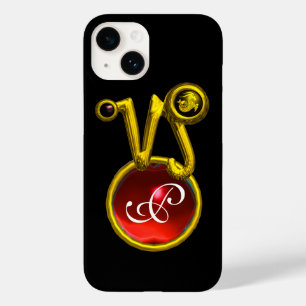 CAPRICORN GULD ZODIAC SIGN RED RUBY MONOGRAM