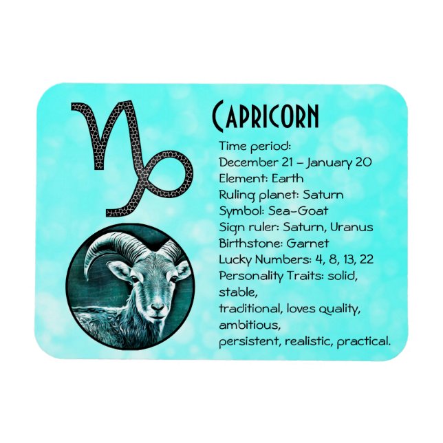 Capricorn Horoscope Traits and Facts Magnet (Horisontell)