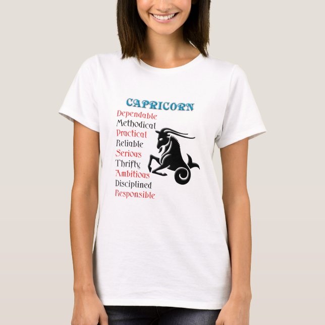 Capricorn Horoscope Zodiac-tecken T-shirt (Framsida)