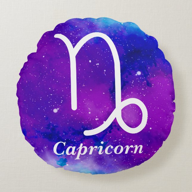 Capricorn Lila Blue Space Nebula Rund Kudde (Framsidan)