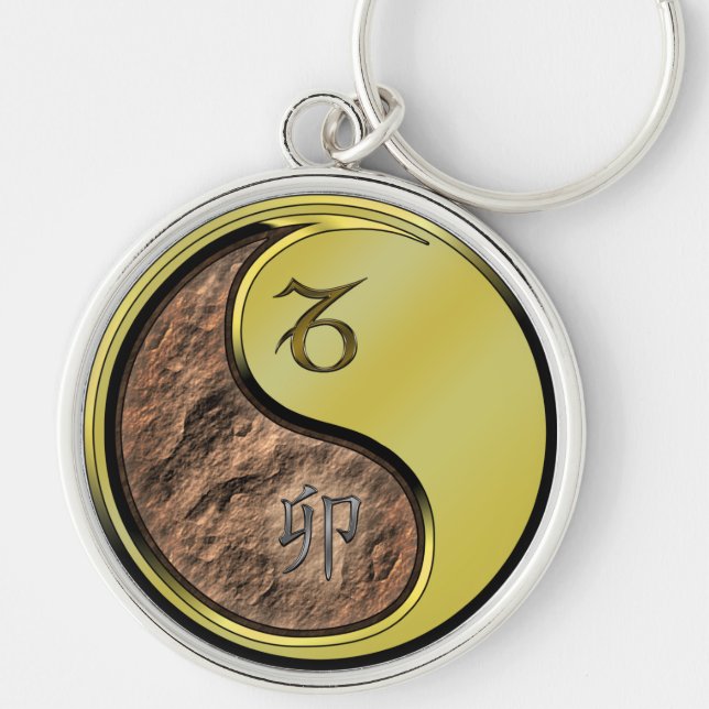 Capricorn & Metall Rabbit Rund Silverfärgad Nyckelring (Framsidan)