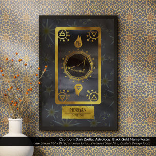 Capricorn Mörk Zodiac Astrology: Black Guld Namn Poster
