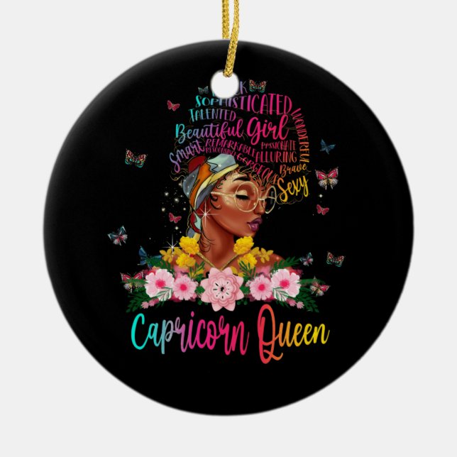 Capricorn Queen Black Women Persistsistent Vacker Julgransprydnad Keramik (Framsidan)