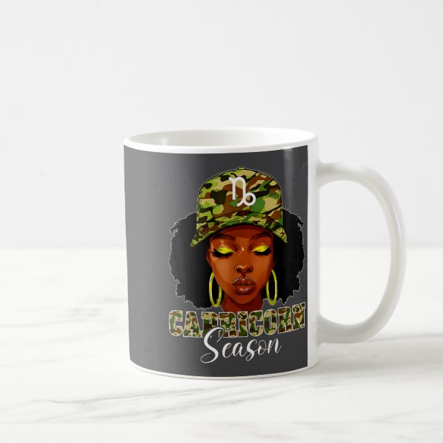 Capricorn Season Black Woman With Camo Hat Birthda Kaffemugg (Höger)
