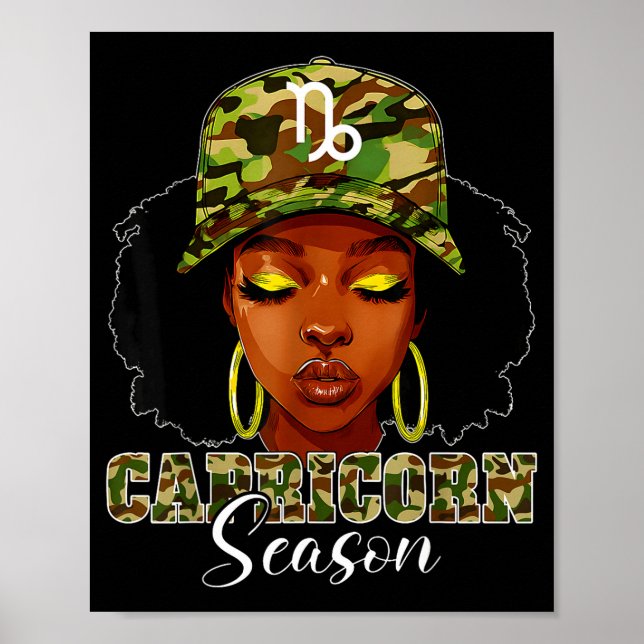 Capricorn Season Black Woman With Camo Hat Birthda Poster (Framsidan)