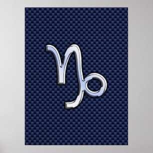 Capricorn Sign Navy Blue Carbon Fiber Stil Poster