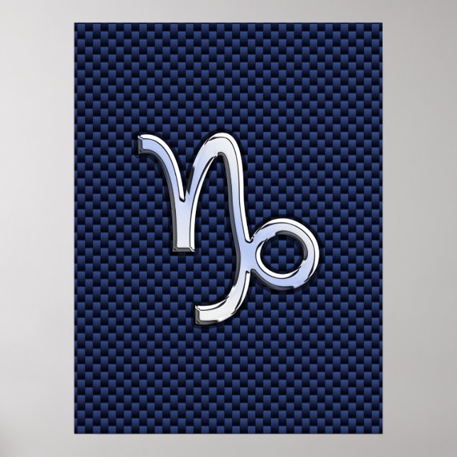 Capricorn Sign Navy Blue Carbon Fiber Stil Poster (Framsidan)