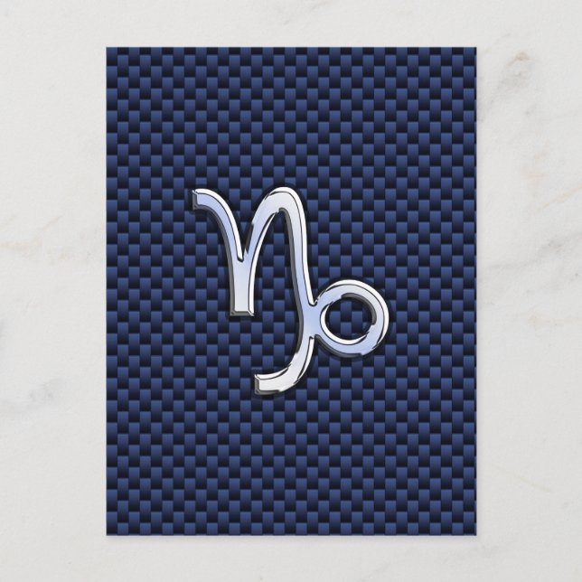 Capricorn Sign Navy Blue Carbon Fiber Stil Vykort (Framsida)