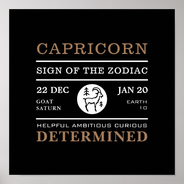 Capricorn-skylt över Zodiac, Astrologisk Poster (Framsidan)